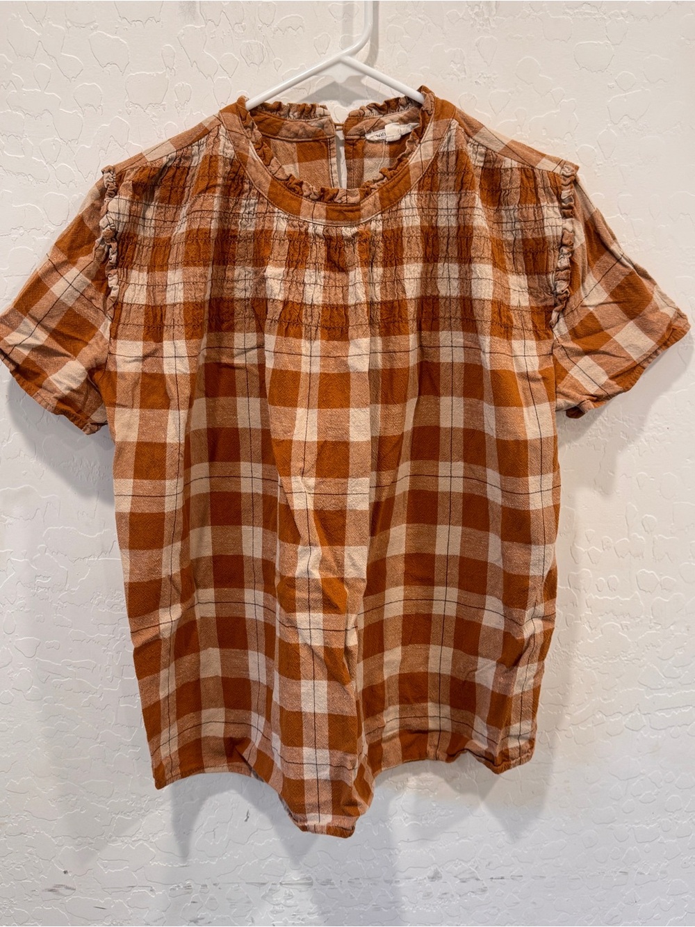 Mod Boutique Smocked High Neck Blouse Plaid Women’s Medium Buffalo Check